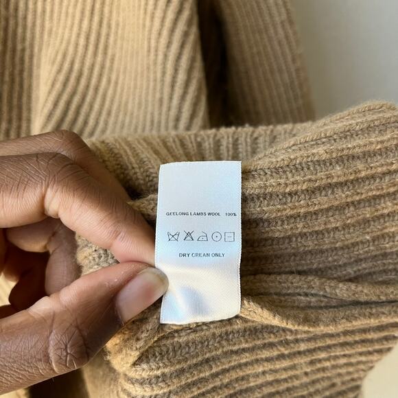 Almina Concept Sweater Camel Tan Knit Wool V-Neck Pullover Sweater Size Large - Picture 8 of 9